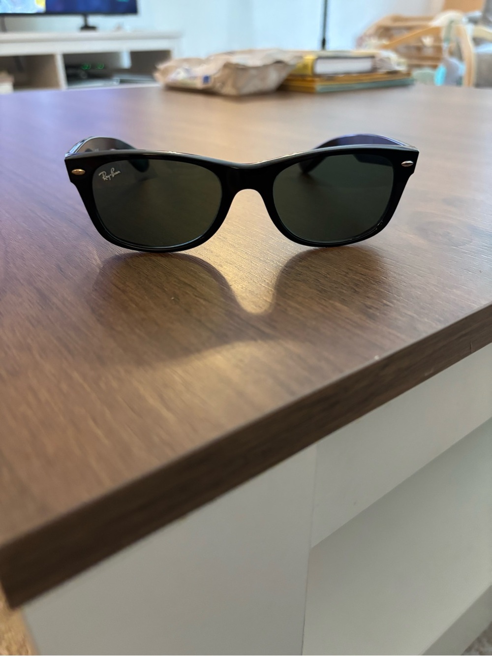 Ray-Ban Black Frame Sunglasses with Dark Green Lenses